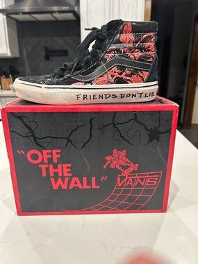 Vans Black and Red High-Top Sneakers "Friends Don't Lie"